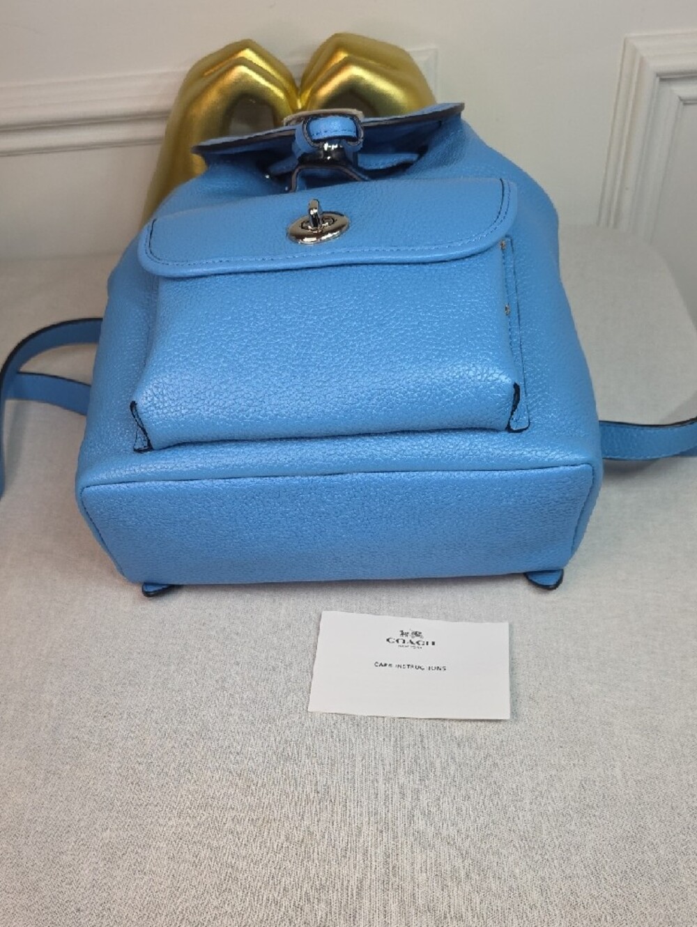 Coach Azure Blue Leather Mini Turnlock Backpack NWT - Picture 8 of 9